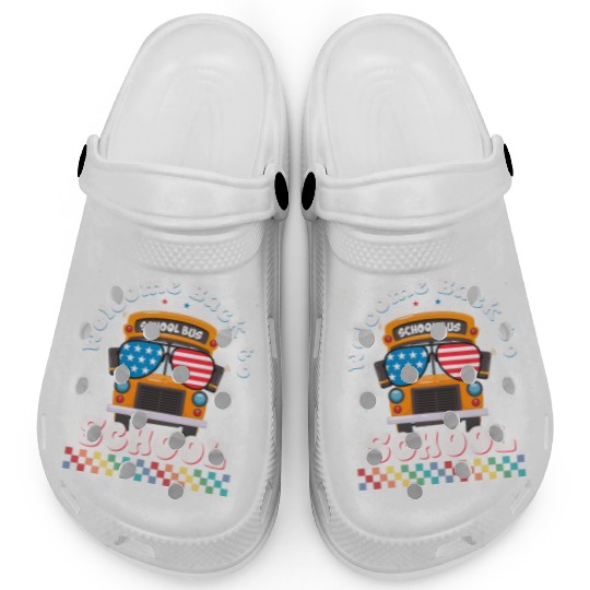 Welcome Back to School Funny School Bus w Vintage Clogs