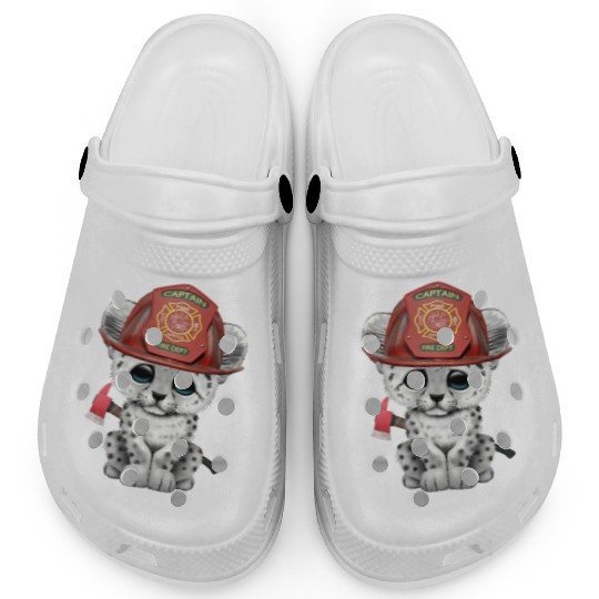 Cute Snow Leopard Cub Firefighter Clogs