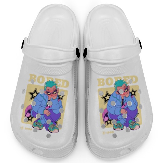 Black Cream Blue Y2K Anime Illustrated Bored Clogs