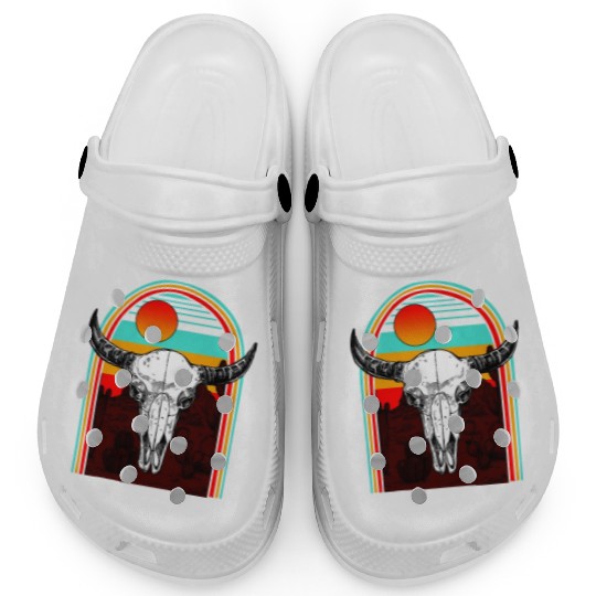 Cow Clogs, Cow Skulls Hippie Aztec Clogs, Cow Fan
