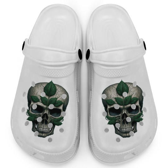 skull with a four-leaf clover in the center T-shir Clogs