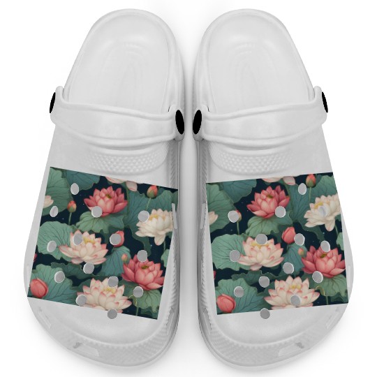 Serenity Blooms: Timeless Lotus Pattern Clogs