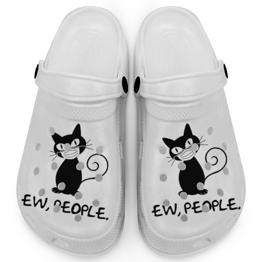 Funny Ew People Black Cat Face Mask Clogs