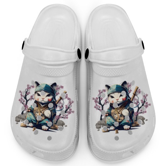 Samurai Cat Anime Kawaii Japanese Style Clogs