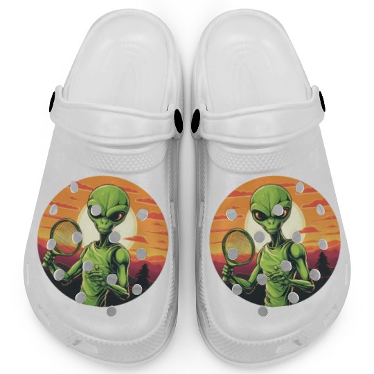 Alien playing Tennis/Badminton at Sunset Clogs