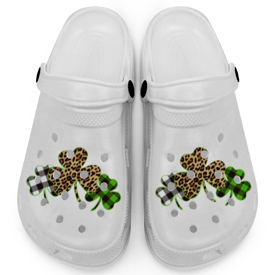St Patricks Day Leopard Print Plaid Shamrock Clogs