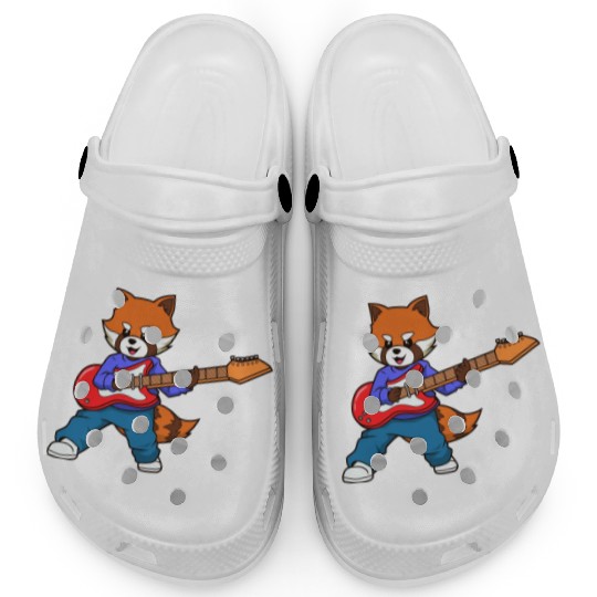 Comic Red Panda Playing Electric Guitar Clogs