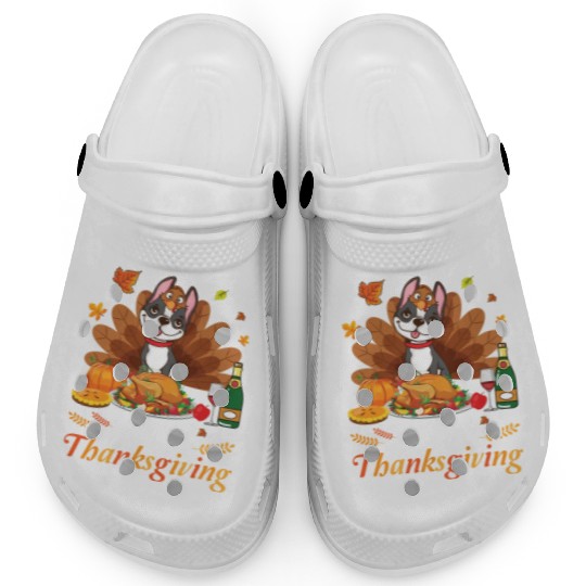 Boston Terrier Turkey Costume Wine Pie Pumpkin Clogs