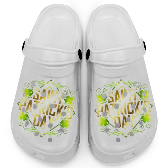 Green Shamrock And Golden Lettered Saint Patricks Clogs