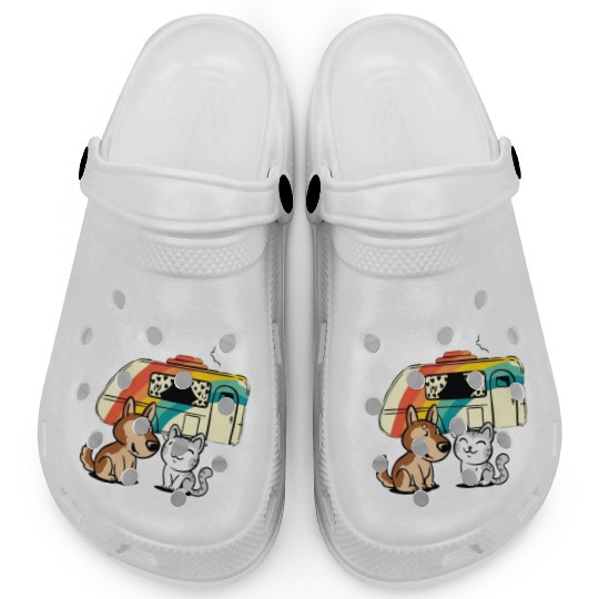 Funny Cat and Dog Camping with Friends Caravan Clogs