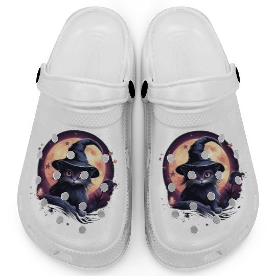 Black cat with witch hat Clogs