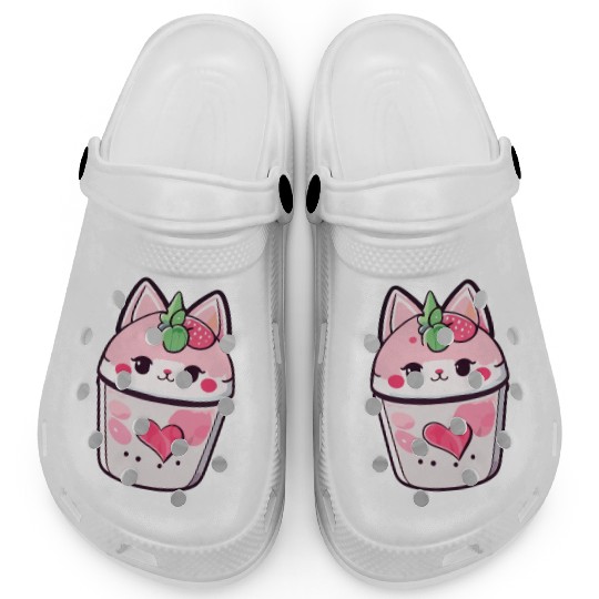 Cat Strawberry Milk Shake Kawaii Clogs