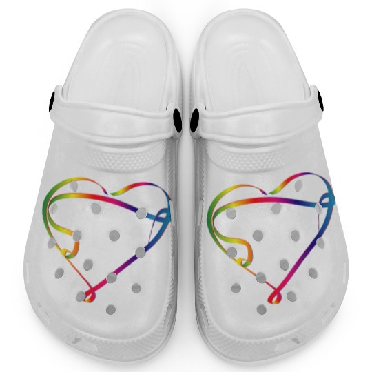 colorful ribbon in heart shape and rainbow colors Clogs