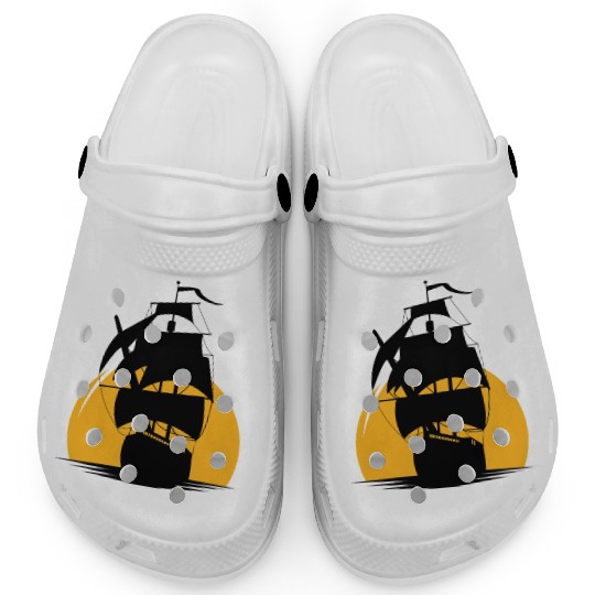 Pirates Ship On the Ocean And Sun Clogs