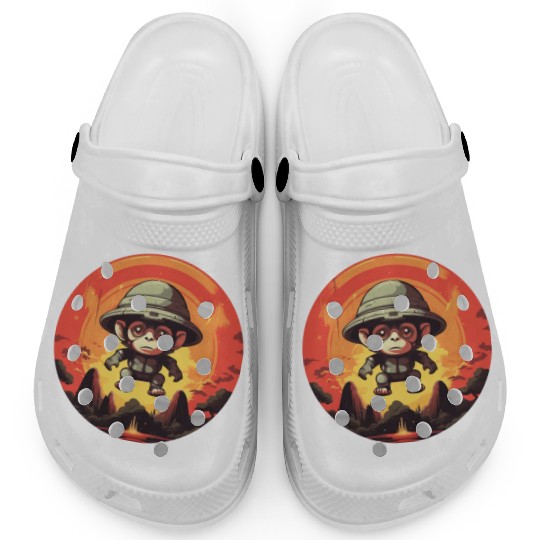 Monkey Explorer Encounters Alien at Sunset Clogs