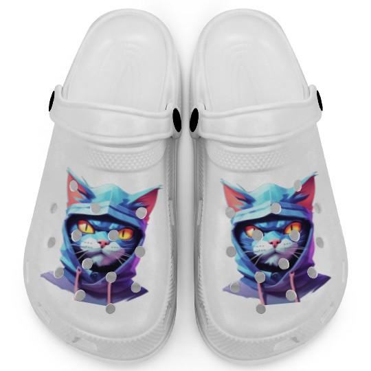 Bold Pastel Prowler: Ninja Cat's Sublime Ferocity Clogs