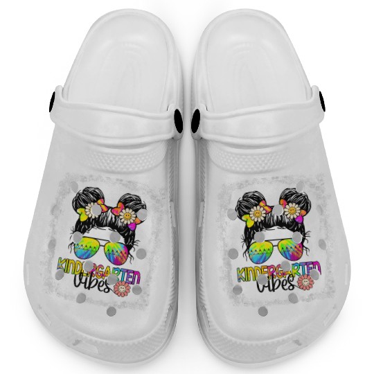 Kindergarten Vibes Bleached Messy Bun Girl Clogs