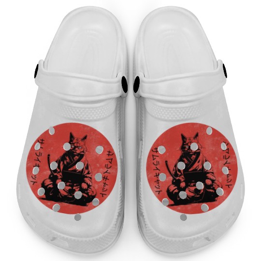 Wise Calm Vintage Retro Japanese Kitty Samurai Cat Clogs