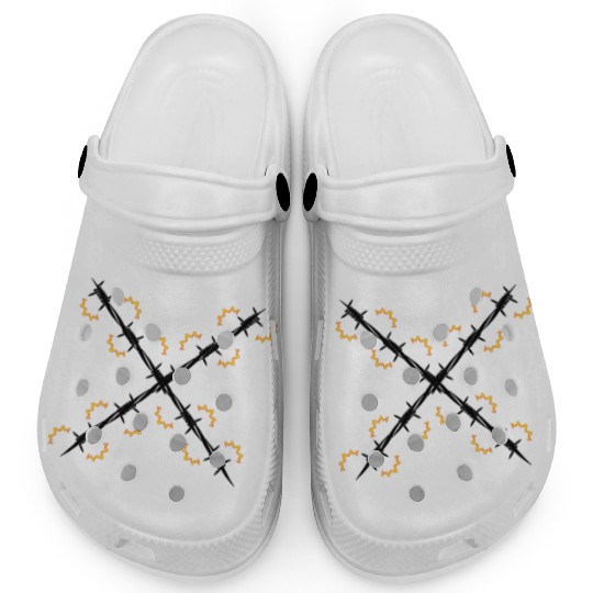 Electric fence barbed wire cross Clogs