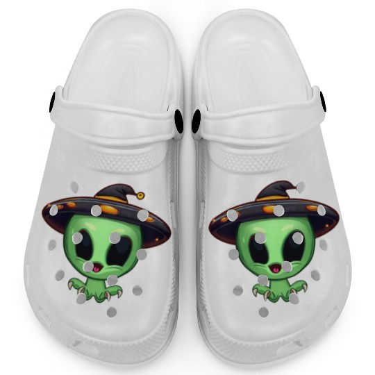 Green Alien Celebrates Halloween Clogs