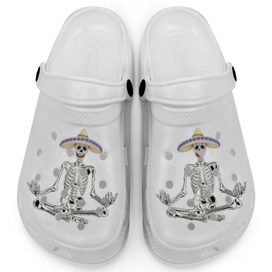 Yoga Skeleton Wearing Sombrero Clogs