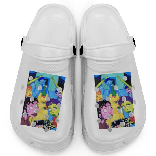 Weird cool train design colored Clogs