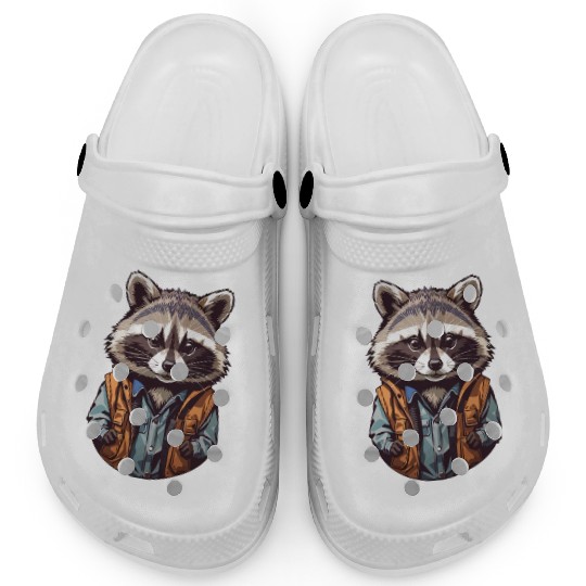 Raccoon on Orange Jacket Sticker Clogs
