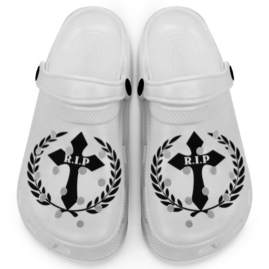 Cross RIP loss loved one in laurel wreath Clogs