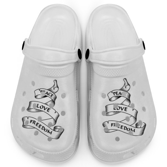 Peace love freedom blue pennant or banner Clogs