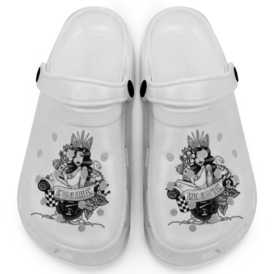 Pin up, Hot rod and Speedometer, black and white Clogs