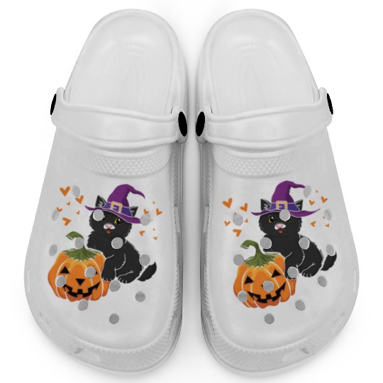Witch Cat In Pumpkin Cool Creepy Halloween Clogs