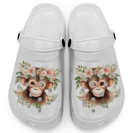 Monkey Chimpanzee Jungle Animal Boho Floral Ape Clogs