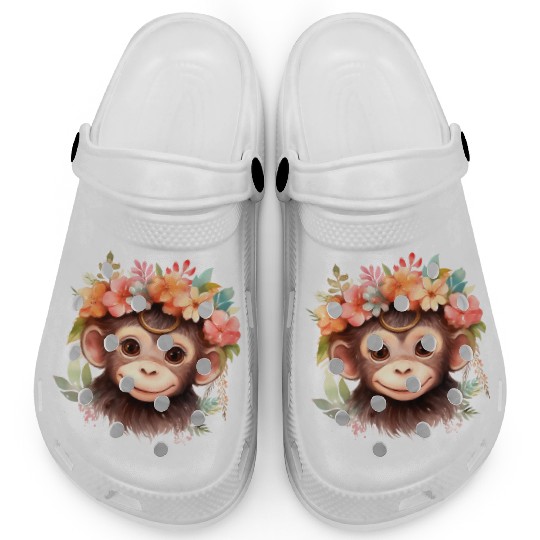 Monkey Chimpanzee Jungle Animal Boho Floral Ape Clogs