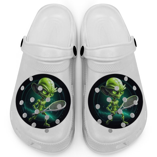 Cool Green Alien Tennis Player: Unique Sports Desi Clogs