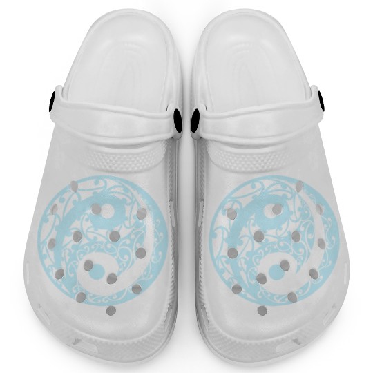 Yin And Yang In A Koru Pattern In A Light Blue Clogs