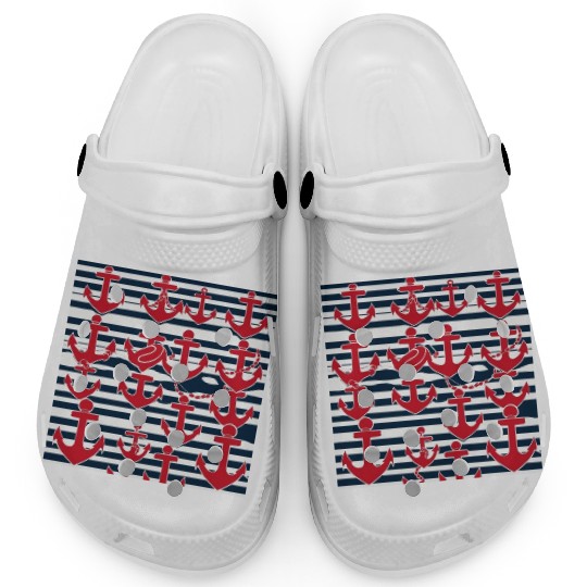 classic nautical horizontal white and navy blue Clogs