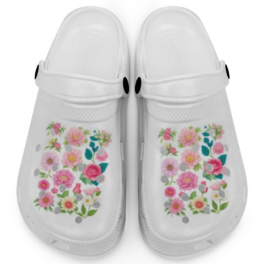 Blooming Crimson and coral Spring Flowers Clogs
