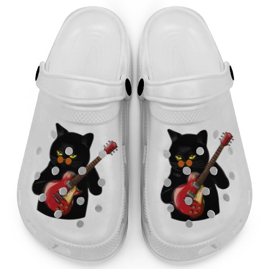 Rock Cat Playing Guitar - Funny Guitar Cat Clogs