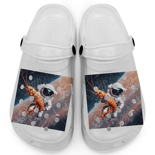 Astronaut in space with shrimp Clogs