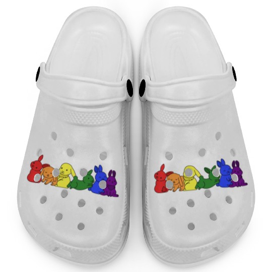 LGBT+ Flag Bunny Design for proud LGBT+ People Clogs