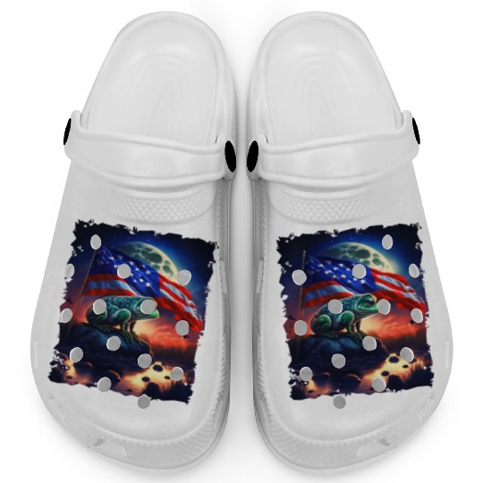 America frog under Moon with American Flag Clogs