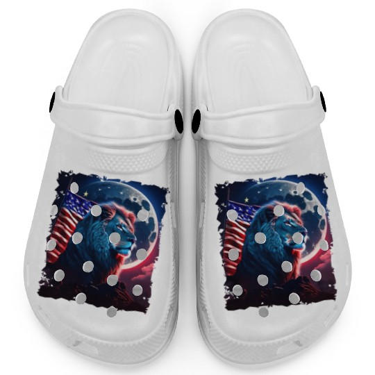 America lion under Moon with American Flag Clogs