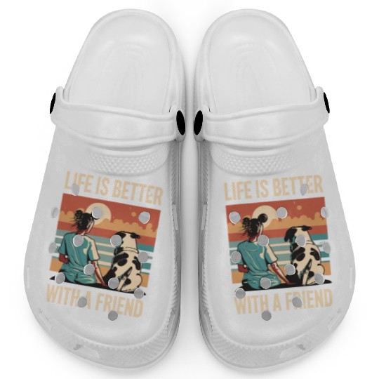 Life Is Better With A Friend Golden Retriever Cute Clogs