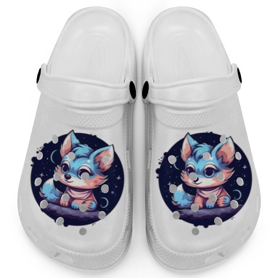 Digital Art Fox Sitting on Rock Crescent Moon Clogs