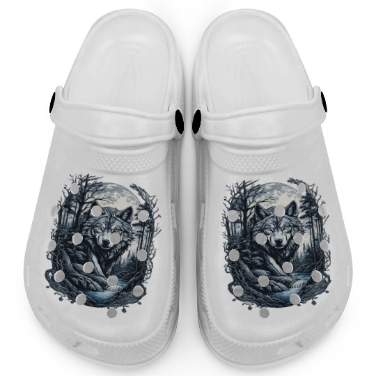 Sunset Grey Wolf Hunter for Men and Women Clogs