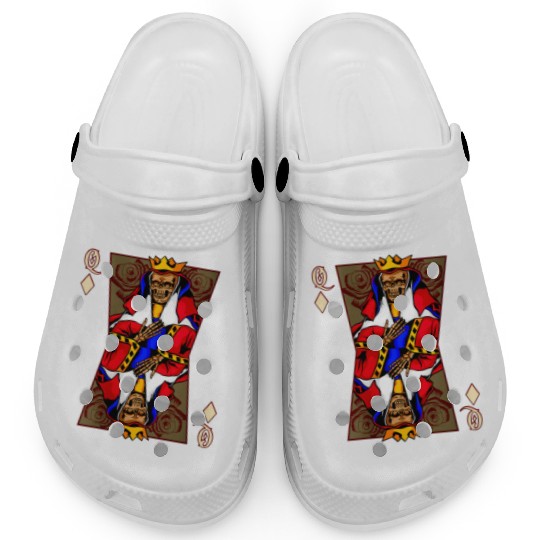 womens skull queen card funny skeleton day of the Clogs