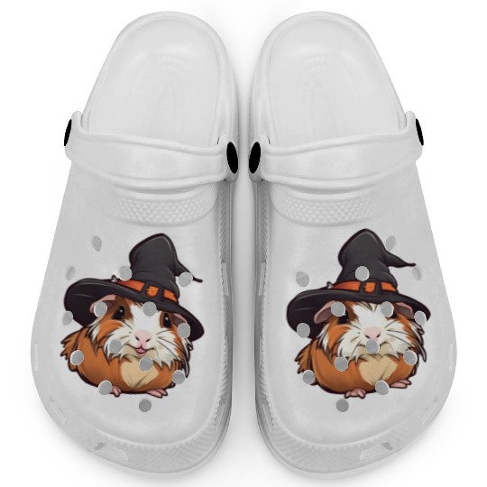 Cute Halloween guinea pig with a witch hat. Clogs