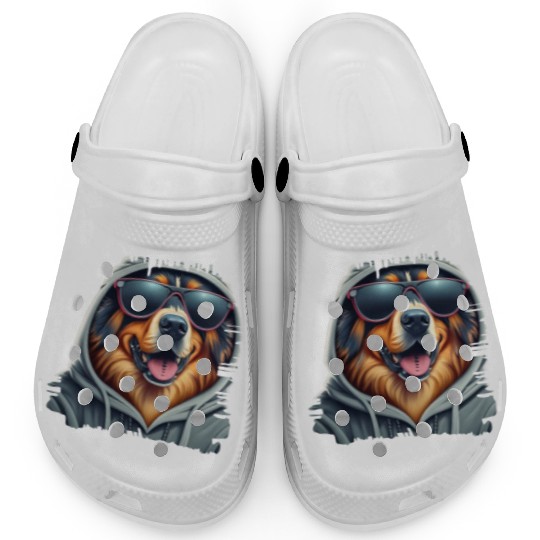 German Shepherd Dog Wearing A Clogs With galsses