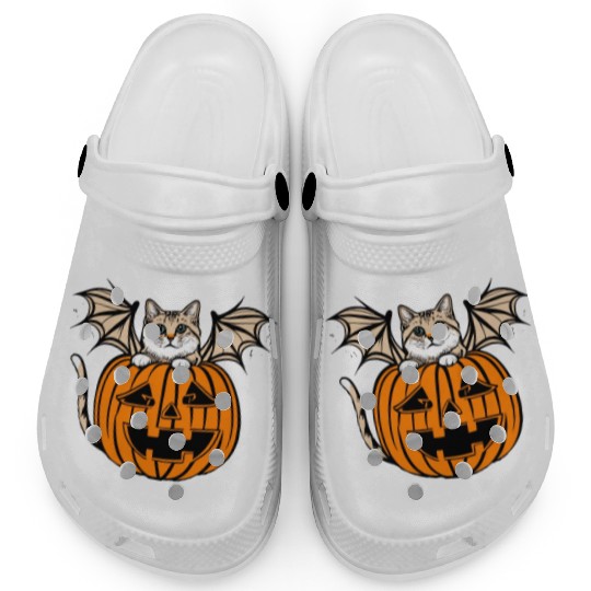 Cute Creepy Cat With Bat Wings Funny Halloween Clogs