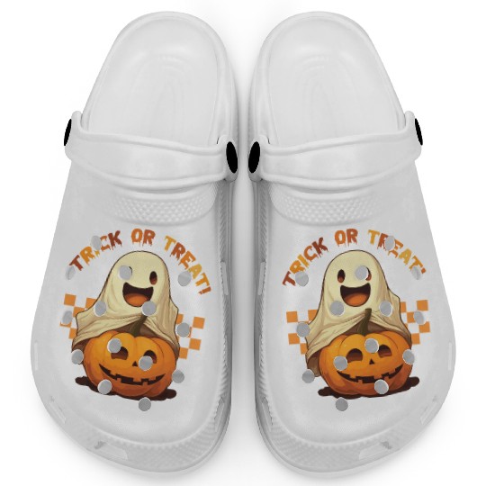 Cute Ghost Pumpkin Trick or treat for Halloween Clogs